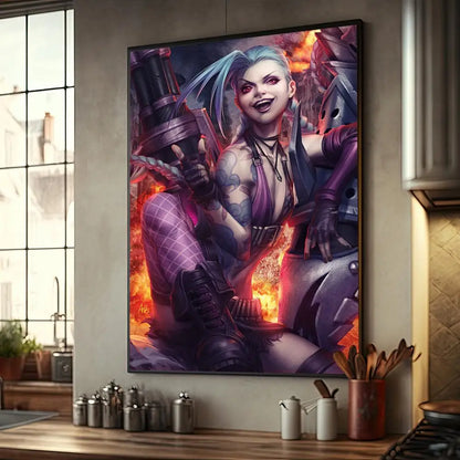 Cartoon Anime Game Arcane L-LOL Jinx Main Art Movie Posters Fancy Wall Sticker for Living Room Bar Decoration Room Wall Decor