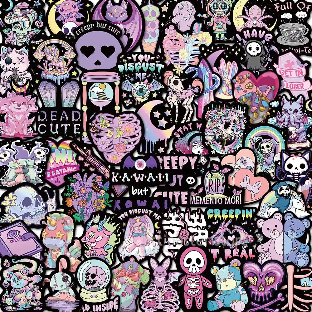 50pcs Retro Aesthetic Goth Dark Stickers For Phone Scrapbook Laptop Stationery Vintage DIY Creepy Sticker Scrapbooking Supplies