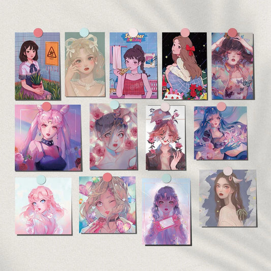 15PCS/pack  INS Girl Art Decoration BIG Card Waterproof Double Sided Postcard Diy Wall Sticker Photographic Props