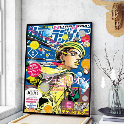 Pósteres adhesivos de papel blanco retro de JoJo Bizarre Adventure, pegatinas de pared para sala de estar, bar, cafetería, pósteres de juegos, decoración de pared