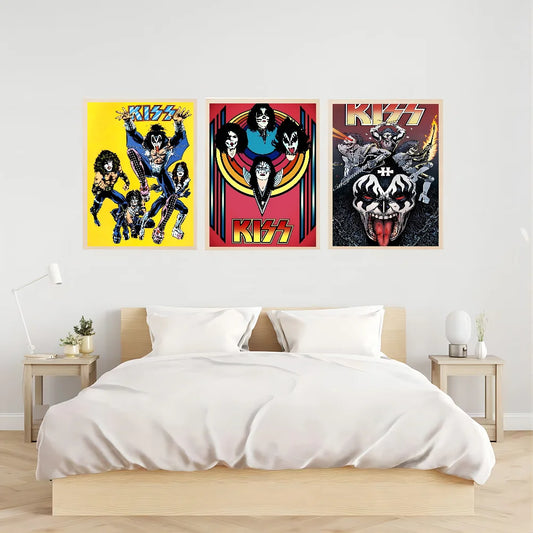 Vintage Heavy Metal Kiss Band Whitepaper Poster Fancy Wall Sticker for Living Room Bar Decoration Decor Art Wall Stickers