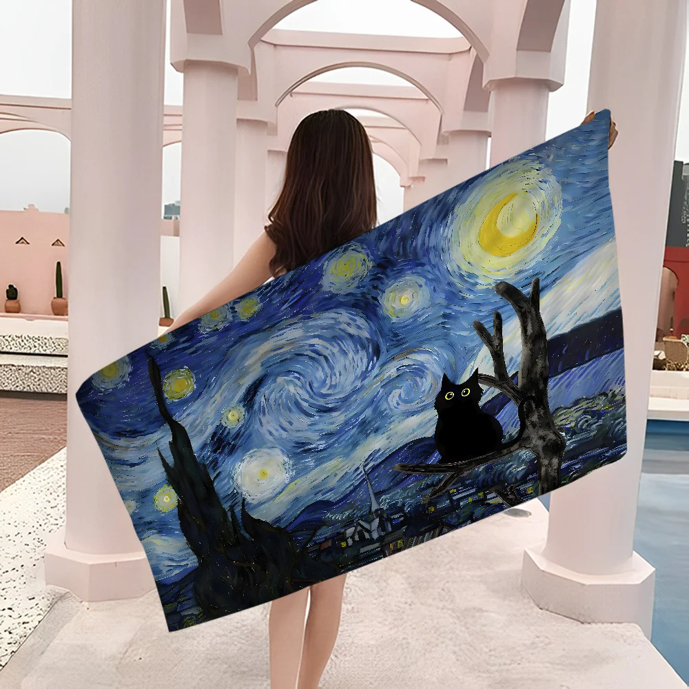 Van gogh black cat Towel Microfiber Beach Towel Absorbent Quick dry Soft Yoga Swimming Resort Mountain Climbing Towel