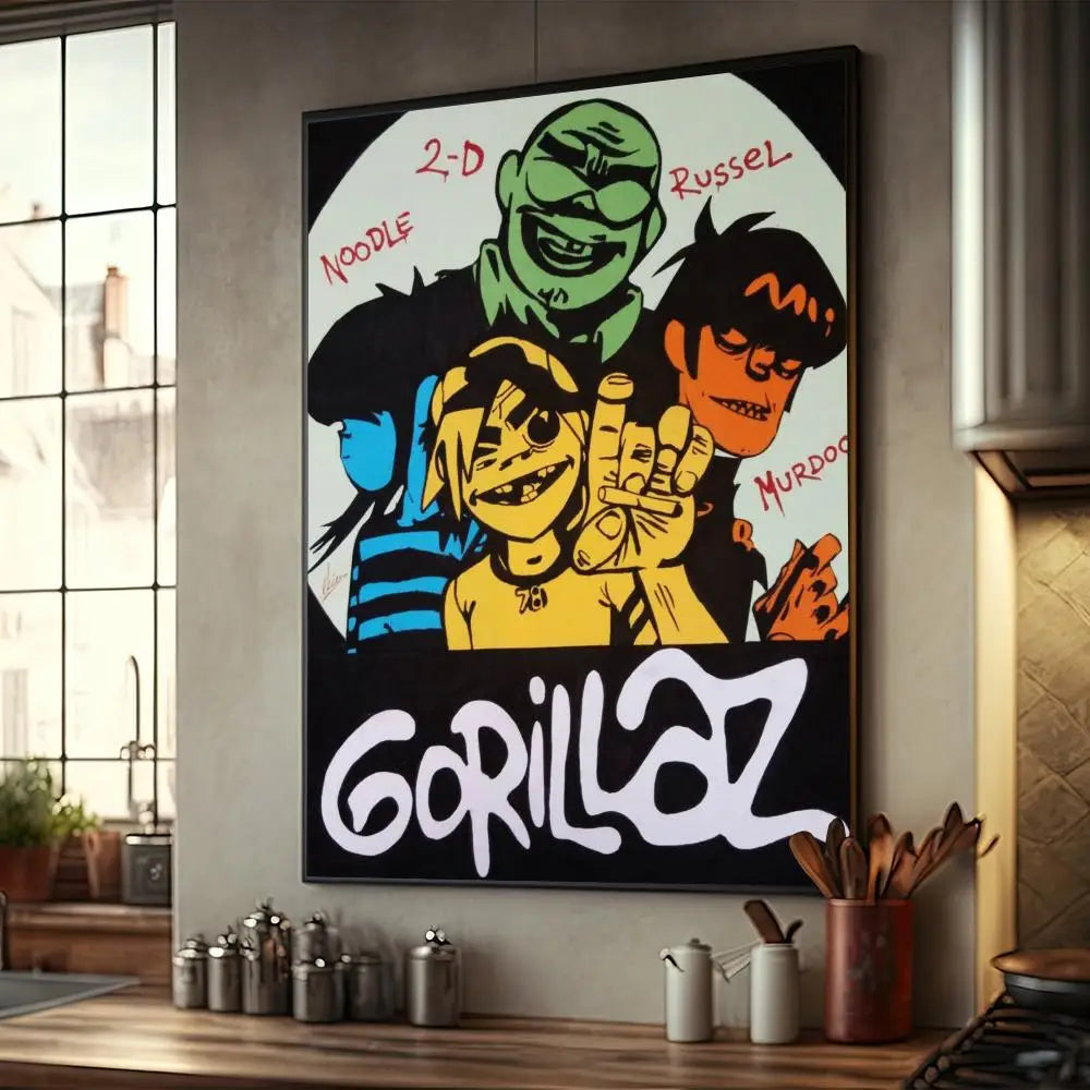 Póster de música retro de Gorillaz de buena calidad, póster de papel Kraft de alta gama, pintura artística para pared, estudio, hogar, sala de estar, imagen decorativa