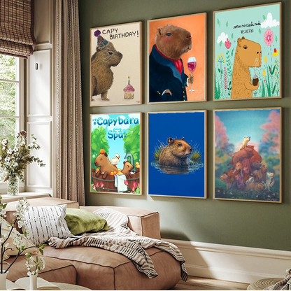 capybara Anime Posters Sticky HD Quality Wall Art Retro Posters for Home Kawaii Room Decor