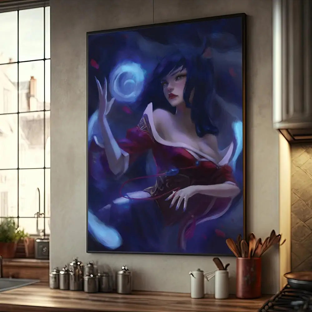 Póster de L-LOL KDA Ahri, decoración de muebles para el hogar, póster de papel Kraft de alta gama, pintura de pared, estudio, decoración de la sala de estar del hogar