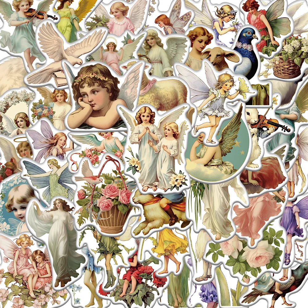 50pcs/bag New Angle Cartoon Cute Fairy tale Painting Stickers For Notebook Skateboard Suitcase Easy to Tear off PVC Decals