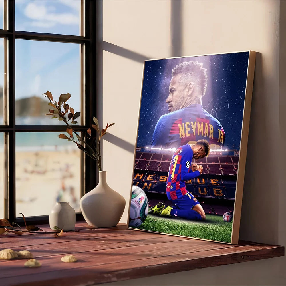 Póster de estrella de fútbol N-Neymar, arte de pared adhesivo, pósteres retro para decoración de habitaciones kawaii, pósteres clásicos, pintura decorativa