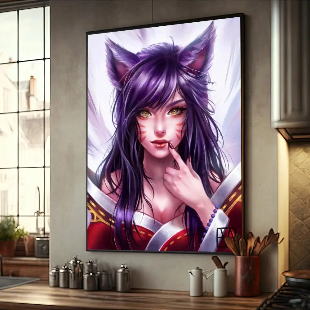 Póster de L-LOL KDA Ahri, decoración de muebles para el hogar, póster de papel Kraft de alta gama, pintura de pared, estudio, decoración de la sala de estar del hogar