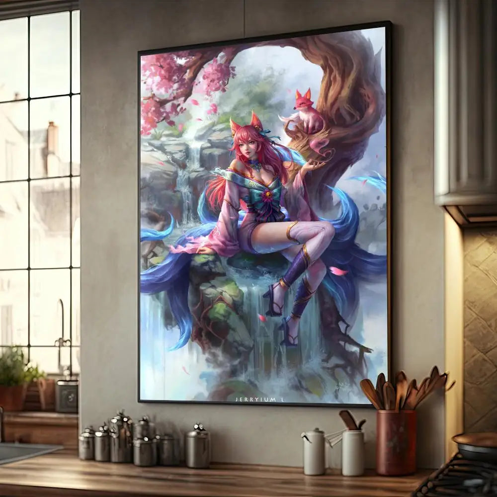 Póster de L-LOL KDA Ahri, decoración de muebles para el hogar, póster de papel Kraft de alta gama, pintura de pared, estudio, decoración de la sala de estar del hogar