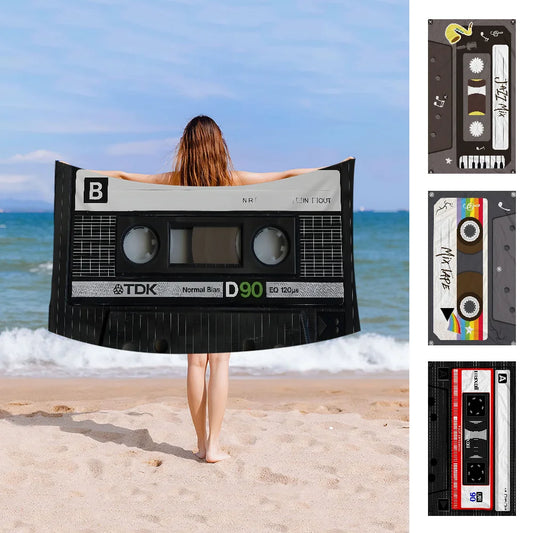 Retro Cassette Music Tape Towel Microfiber Beach Towel Absorbent Quick dry Soft Yoga Swimming Resort Mountain Climbing Towel