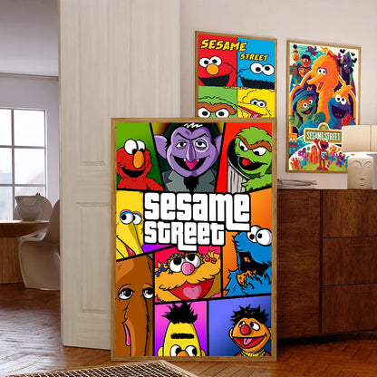 Sesame Cartoon Street Cookie Anime Self-adhesive Art Poster Whitepaper Prints Posters Artwork Aesthetic Art Wall Painting