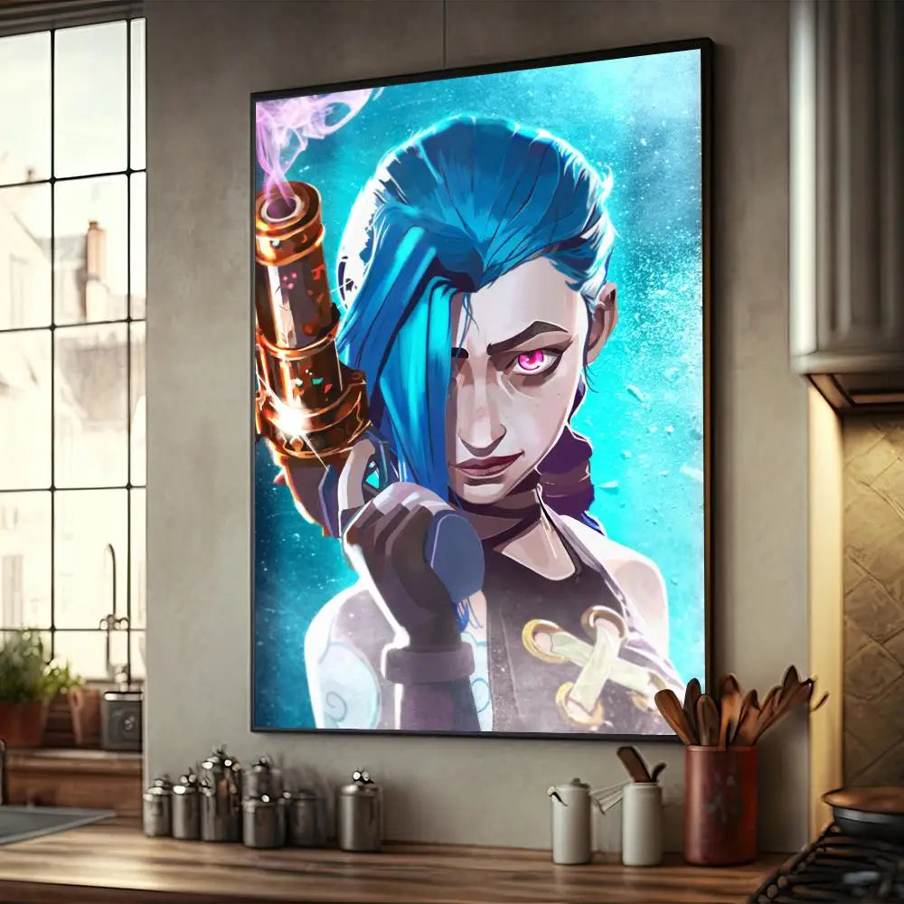 Cartoon Anime Game Arcane L-LOL Jinx Main Art Movie Posters Fancy Wall Sticker for Living Room Bar Decoration Room Wall Decor