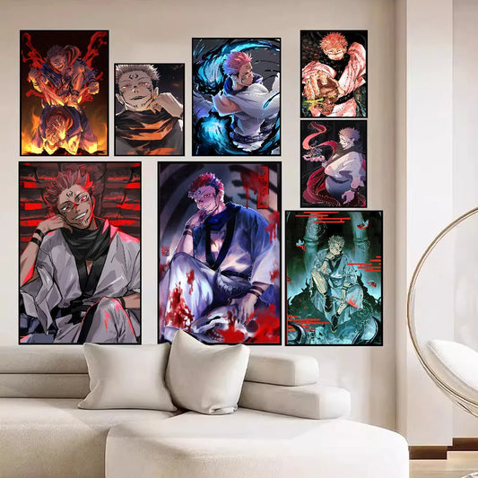 Pósteres de anime japonés Jujutsu Kaisen Ryomen Sukuna, decoración adhesiva, pintura, arte de pared, papel Kraft blanco, decoración de pared