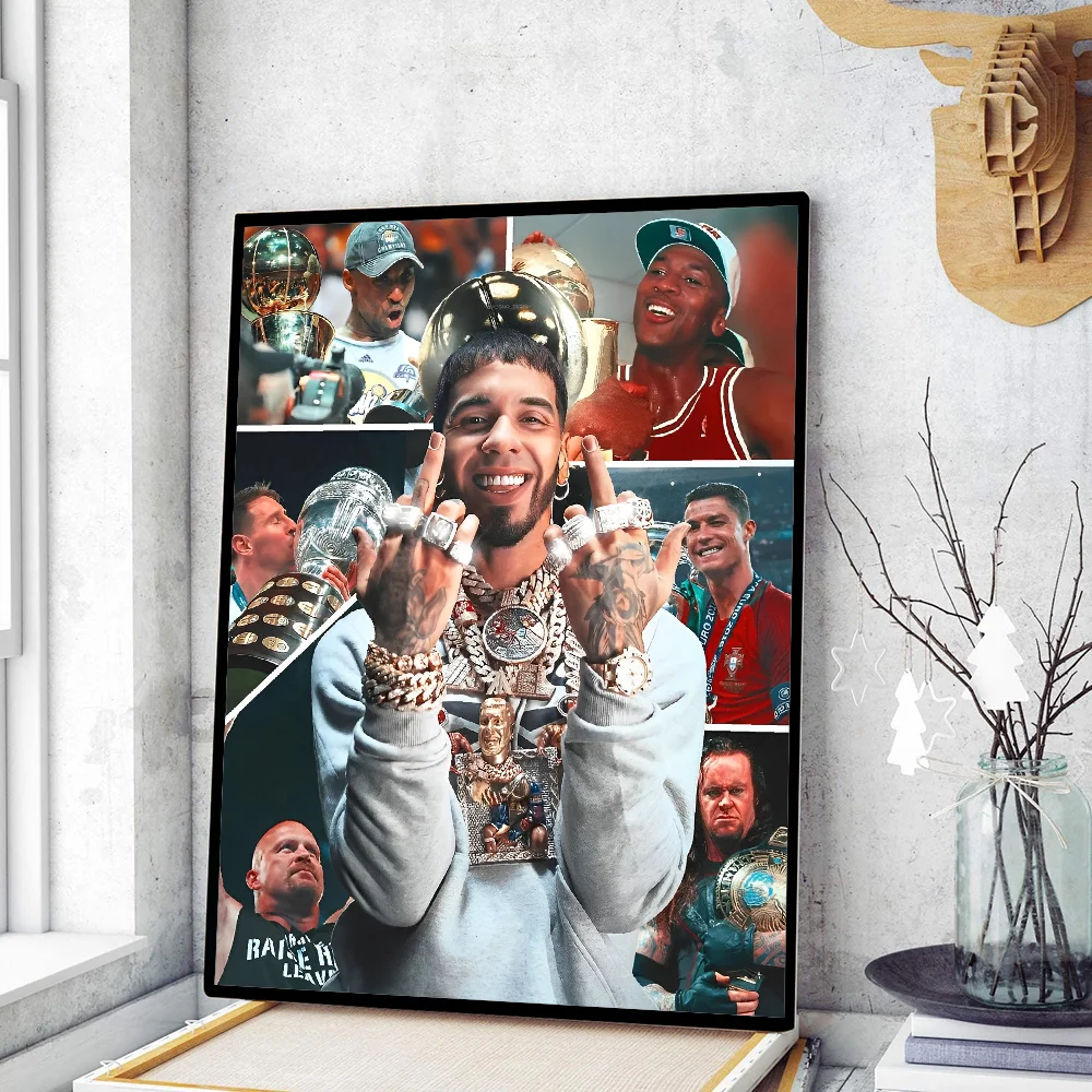 Póster de película de rapero de hip hop Anuel AA, pósteres adhesivos de papel Kraft retro, pegatinas para pared, arte estético para bar o cafetería