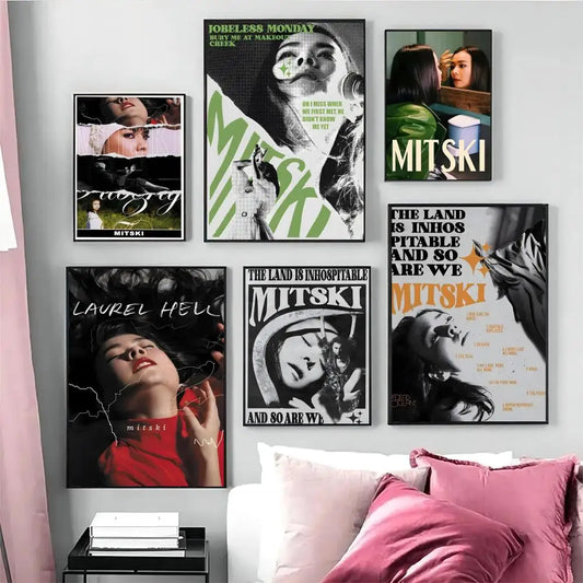 Singer Mitski WhitePaper Sticky Posters Wall Sticker Living Room Bar Cafe Vintage Posters Decorate Painting game Wall Decoration