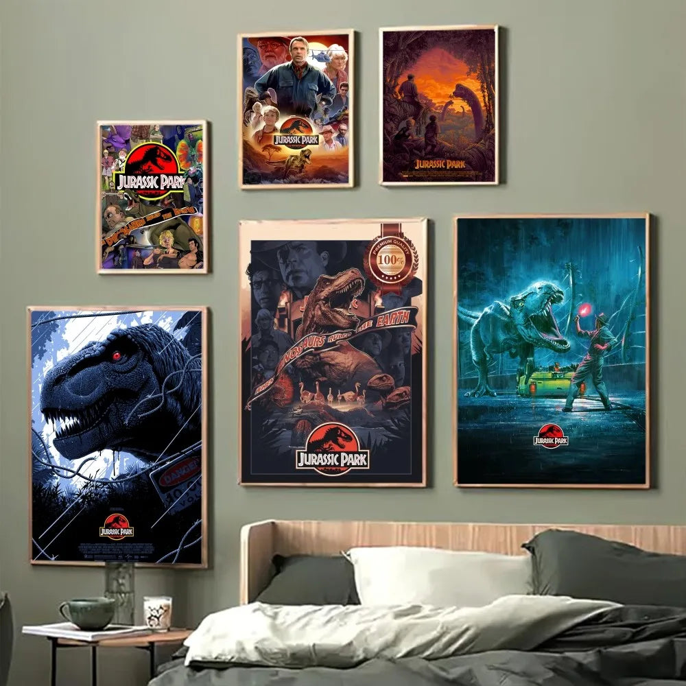 Dinosaur Canvas Painting J-Jurassic P-Park Movie Classic Anime Poster Waterproof Paper Sticker Coffee House Bar Room Wall Decor