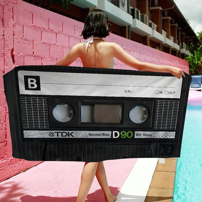 Retro Cassette Music Tape Towel Microfiber Beach Towel Absorbent Quick dry Soft Yoga Swimming Resort Mountain Climbing Towel