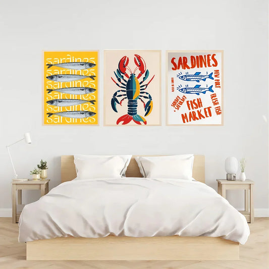 Sardine Lobster Fish Ocean Animal Whitepaper Anime Posters Sticky Decoracion Painting Wall Art White Kraft Paper Wall Decor