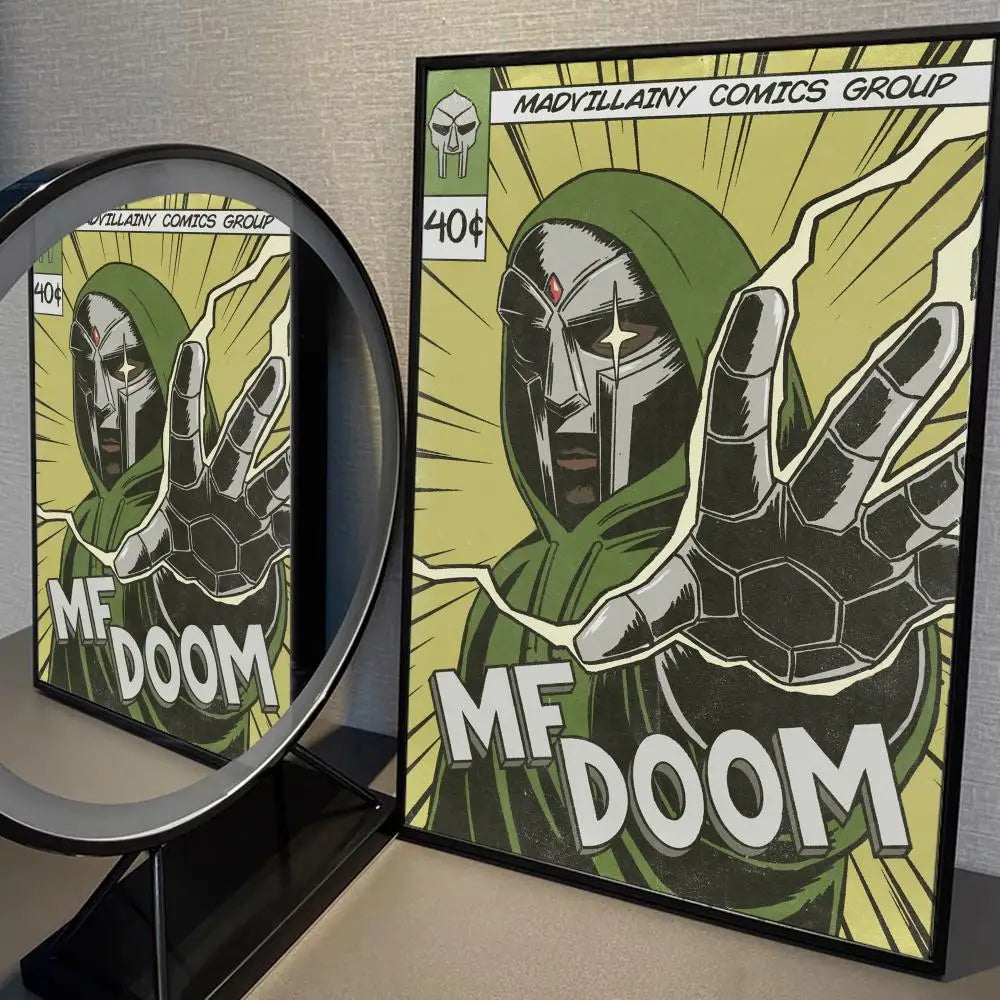 MF DOOM Comic Style Music Self-adhesive Good Quality Prints Poster Fancy Wall Sticker for Living Room Bar Decorative Painting