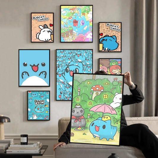 Bugcat Capoo Cute Cartoon Good Quality Prints and Posters Waterproof Paper Sticker Coffee House Bar Posters Wall Stickers