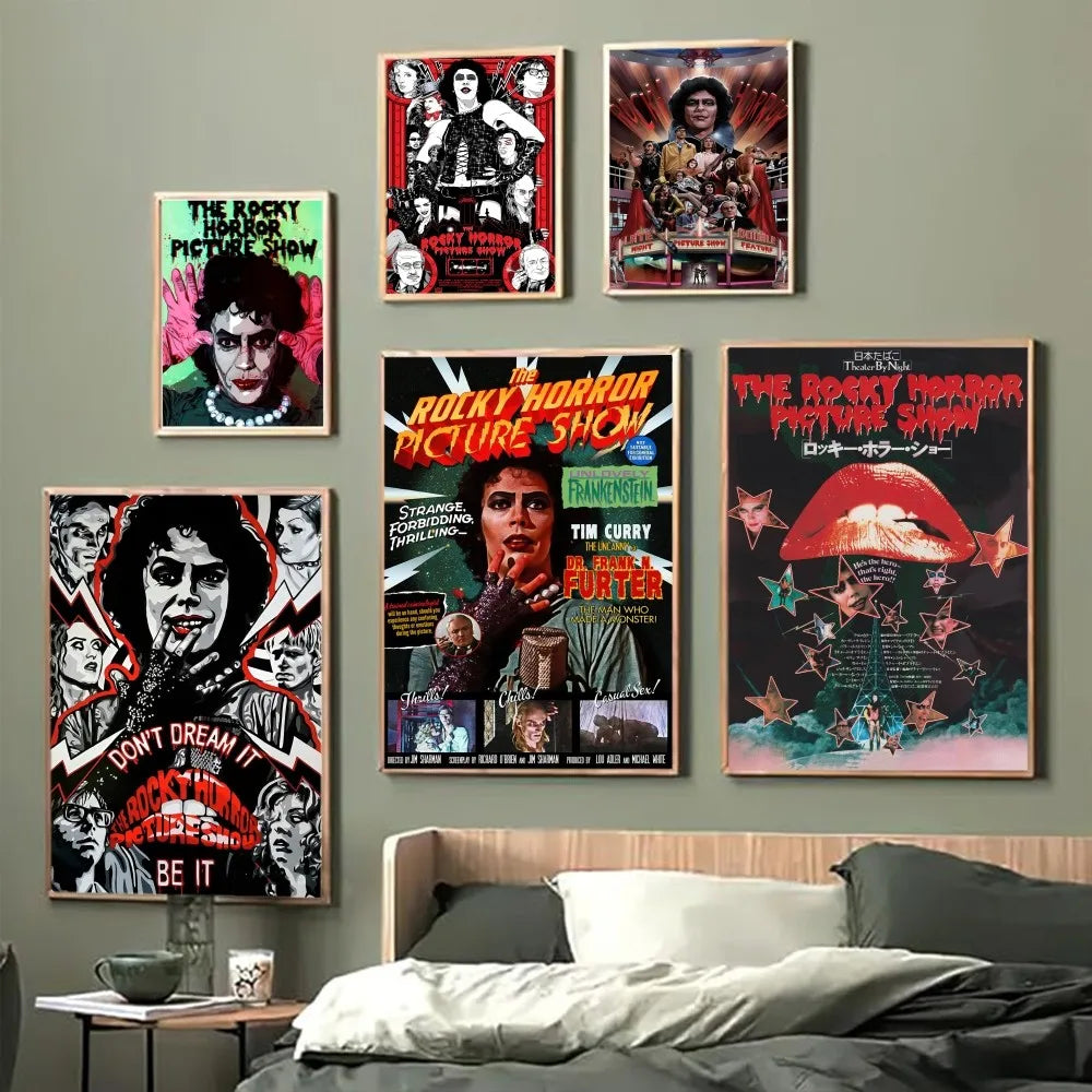 Pósteres de anime de la película Rocky Horror Picture Show, decoración adhesiva, pintura, arte de pared, papel Kraft blanco, decoración de pared