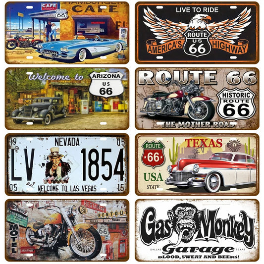 Metal Sign Art Bar Club Plaque Home Tire Shop Wall Art Decor Gas Route 66 Arts Plate Garage Tin Sign Poster Vintage Car