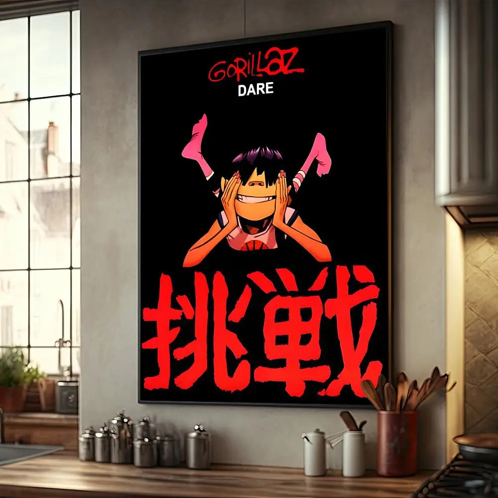 Póster de música retro de Gorillaz de buena calidad, póster de papel Kraft de alta gama, pintura artística para pared, estudio, hogar, sala de estar, imagen decorativa