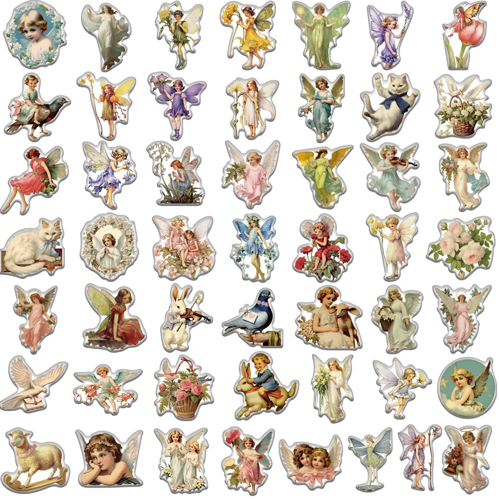 50pcs/bag New Angle Cartoon Cute Fairy tale Painting Stickers For Notebook Skateboard Suitcase Easy to Tear off PVC Decals