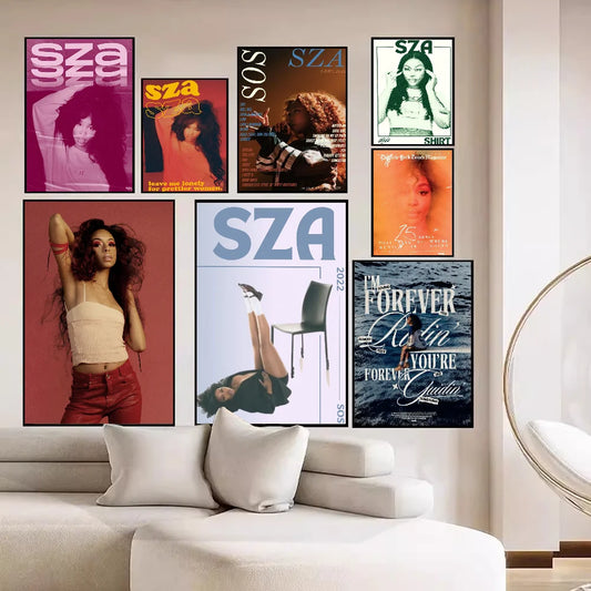 European and American Popular Female Star Pop Singer Sza DIY Sticky Poster Whitepaper Prints Posters Artwork Vintage Decorative