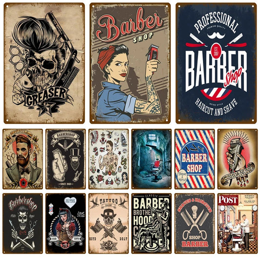 Vintage Home Decor Tin Sign Barber Shop Metal Sign Poster Bar Pub Retro Plaque Haircut and Shave Beard Iron Paintings Art Plates