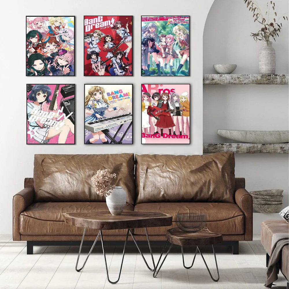 BanG Dream Anime Posters Sticky Decoracion Painting Wall Art White Kraft Paper Wall Decor