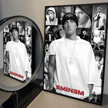 Eminem 8 Mile Hip Hop Rapper Whitepaper Poster Self-adhesive Poster Fancy Wall Sticker for Living Room Bar Decorative Painting