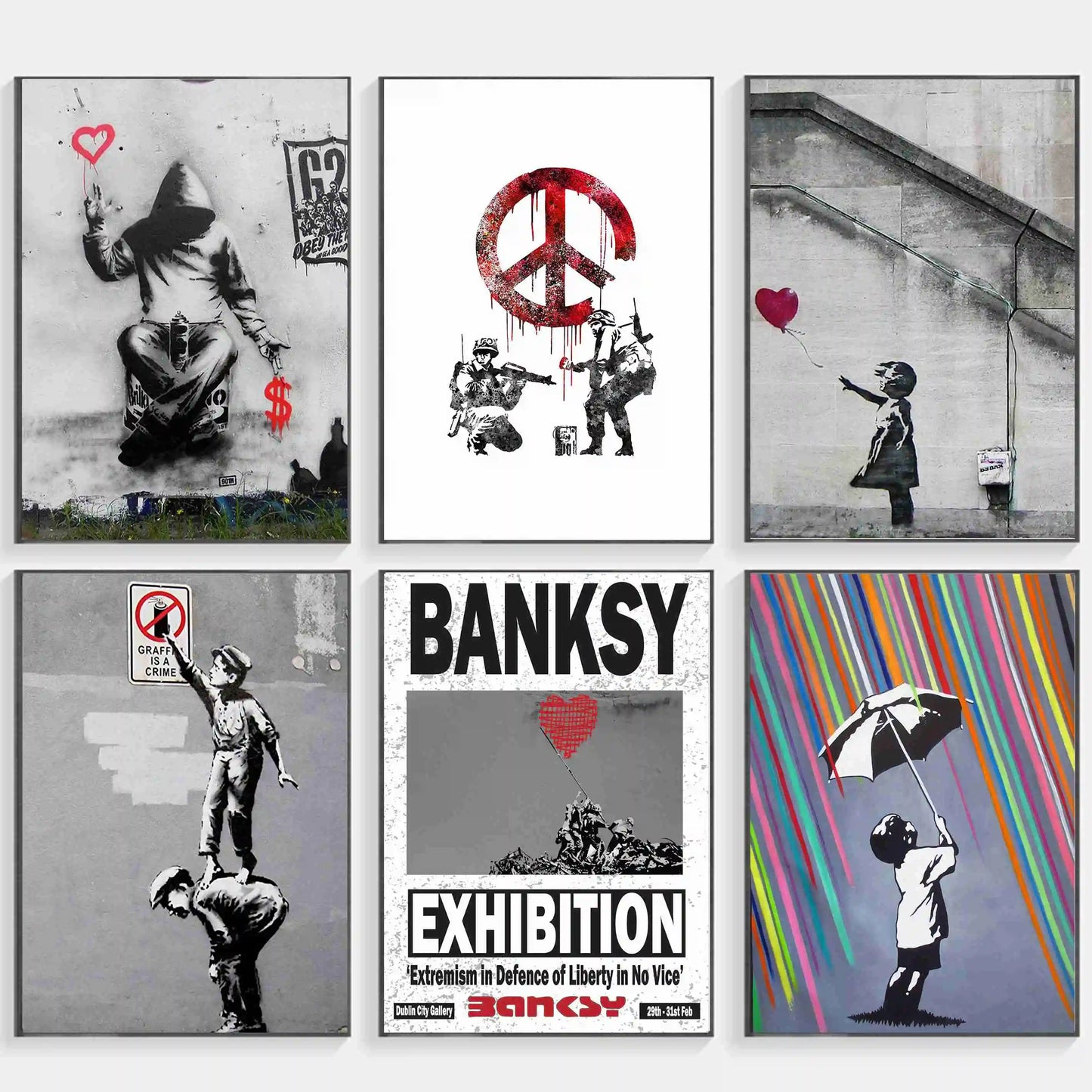 Obra de arte de graffiti de Banksy, pintura de una chica con un globo rojo, póster en blanco y negro, póster abstracto para decoración del hogar, póster de graffiti callejero